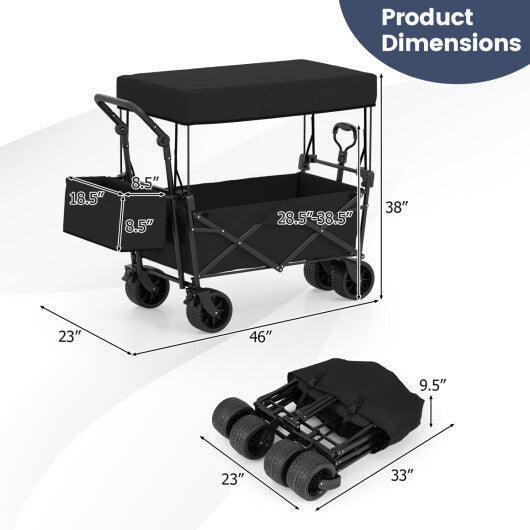 Collapsible Wagon with Removable Canopy and Detachable Storage Bag-Black LuxuryLifeWay Online Store