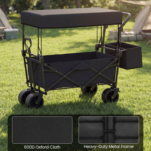 Collapsible Wagon with Removable Canopy and Detachable Storage Bag-Black LuxuryLifeWay Online Store