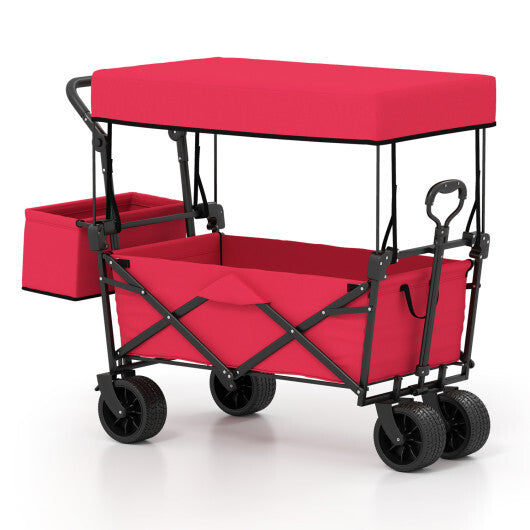 Collapsible Wagon with Removable Canopy and Detachable Storage Bag-Black LuxuryLifeWay Online Store