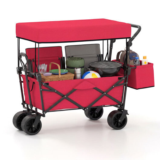Collapsible Wagon with Removable Canopy and Detachable Storage Bag-Black LuxuryLifeWay Online Store