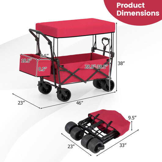 Collapsible Wagon with Removable Canopy and Detachable Storage Bag-Black LuxuryLifeWay Online Store