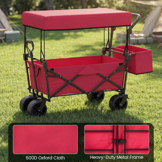 Collapsible Wagon with Removable Canopy and Detachable Storage Bag-Black LuxuryLifeWay Online Store