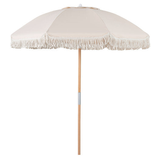 6 Feet Patio Umbrella with Fringe with Push Button Tilt and Wood Pole-White LuxuryLifeWay Online Store