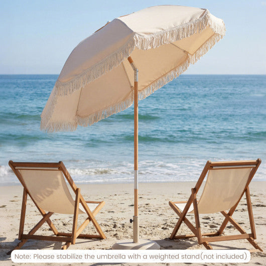 6 Feet Patio Umbrella with Fringe with Push Button Tilt and Wood Pole-White LuxuryLifeWay Online Store