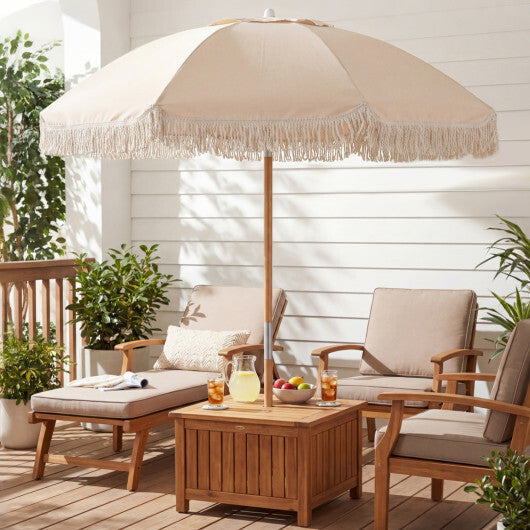 6 Feet Patio Umbrella with Fringe with Push Button Tilt and Wood Pole-White LuxuryLifeWay Online Store