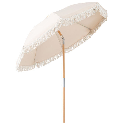 6 Feet Patio Umbrella with Fringe with Push Button Tilt and Wood Pole-White LuxuryLifeWay Online Store