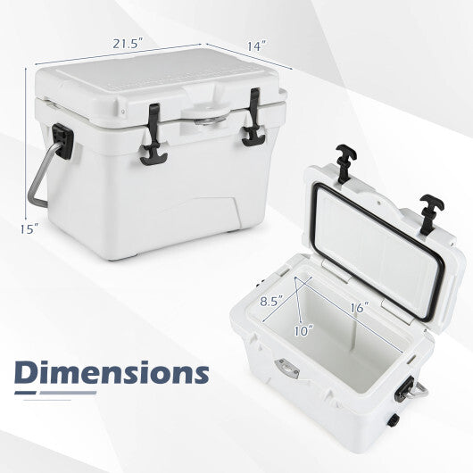 20 Quart Portable Hard Cooler with Built-in Ruler and Bottle-White LuxuryLifeWay Online Store