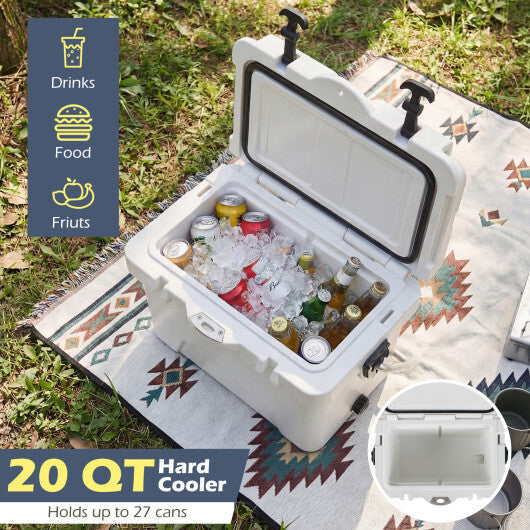 20 Quart Portable Hard Cooler with Built-in Ruler and Bottle-White LuxuryLifeWay Online Store