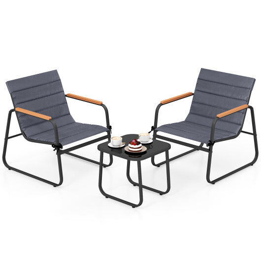 3 Pieces Patio Bistro Set Outdoor Fabric Conversation Set-Gray LuxuryLifeWay Online Store