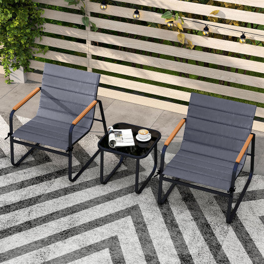 3 Pieces Patio Bistro Set Outdoor Fabric Conversation Set-Gray LuxuryLifeWay Online Store
