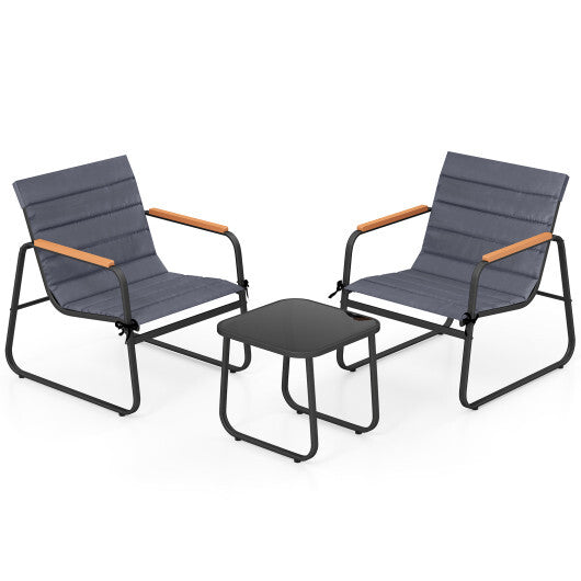 3 Pieces Patio Bistro Set Outdoor Fabric Conversation Set-Gray LuxuryLifeWay Online Store