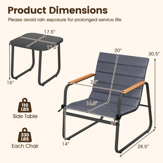 3 Pieces Patio Bistro Set Outdoor Fabric Conversation Set-Gray LuxuryLifeWay Online Store