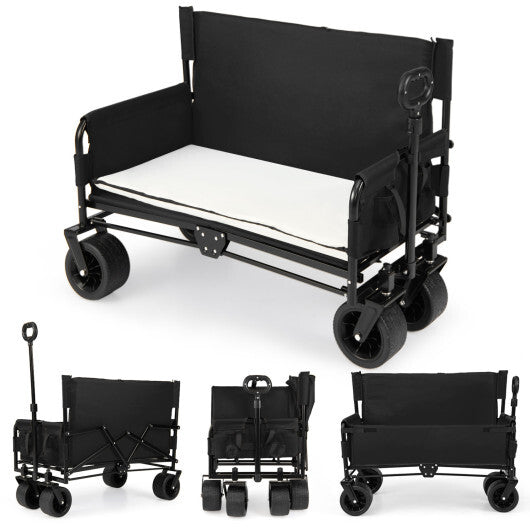 2-in-1 Wagon Bench Seat Combo Collapsible Beach Cart-Black LuxuryLifeWay Online Store
