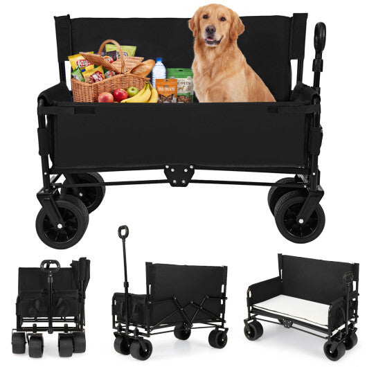 2-in-1 Wagon Bench Seat Combo Collapsible Beach Cart-Black LuxuryLifeWay Online Store