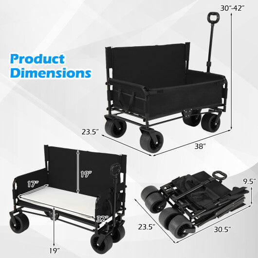 2-in-1 Wagon Bench Seat Combo Collapsible Beach Cart-Black LuxuryLifeWay Online Store