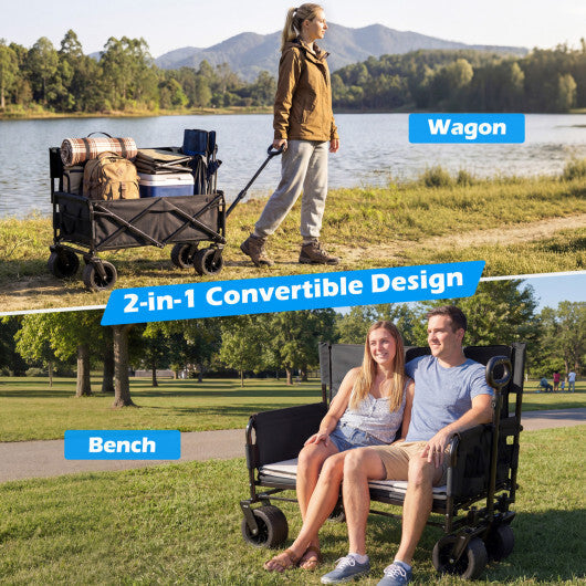 2-in-1 Wagon Bench Seat Combo Collapsible Beach Cart-Black LuxuryLifeWay Online Store
