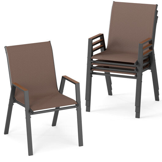 Set of 4 Stackable Patio Chairs with High Backs for Backyard 400 LBS-Brown LuxuryLifeWay Online Store