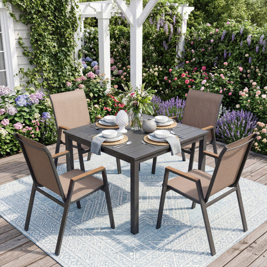 Set of 4 Stackable Patio Chairs with High Backs for Backyard 400 LBS-Brown LuxuryLifeWay Online Store
