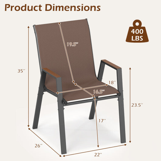 Set of 4 Stackable Patio Chairs with High Backs for Backyard 400 LBS-Brown LuxuryLifeWay Online Store