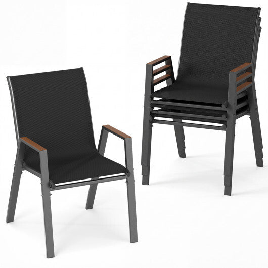Set of 4 Stackable Patio Chairs with High Backs for Backyard 400 LBS-Brown LuxuryLifeWay Online Store