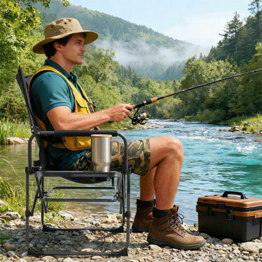 Folding Camping Chair with Side Table and Cup Holder with Carrying Bag-Black LuxuryLifeWay Online Store