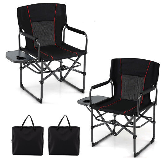 Folding Camping Chair with Side Table and Cup Holder with Carrying Bag-Black LuxuryLifeWay Online Store