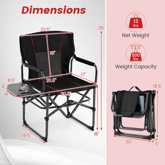 Folding Camping Chair with Side Table and Cup Holder with Carrying Bag-Black LuxuryLifeWay Online Store