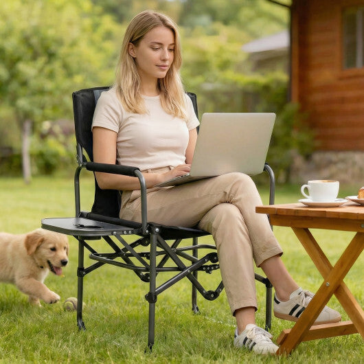 Folding Camping Chair with Side Table and Cup Holder with Carrying Bag-Black LuxuryLifeWay Online Store