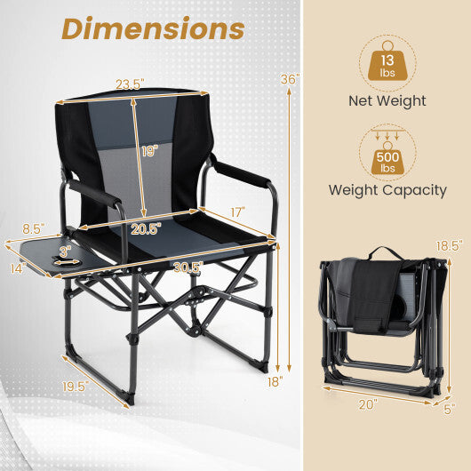 Folding Camping Chair with Side Table and Cup Holder with Carrying Bag-Black LuxuryLifeWay Online Store