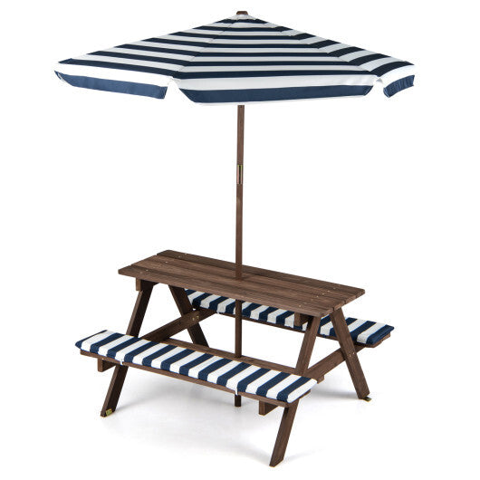 Fir Wood Kids Picnic Table with 2 Built-in Benches and Umbrella-Navy LuxuryLifeWay Online Store