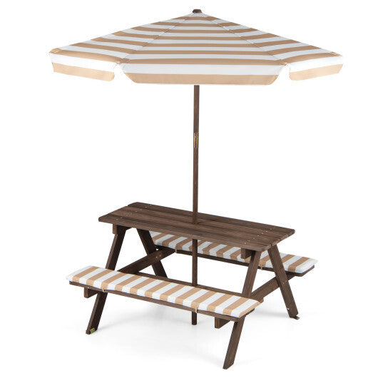 Fir Wood Kids Picnic Table with 2 Built-in Benches and Umbrella-Navy LuxuryLifeWay Online Store