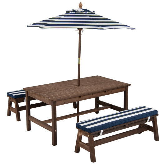 Outdoor Wooden Kids Picnic Table with Removable Umbrella and Cushions-Blue LuxuryLifeWay Online Store