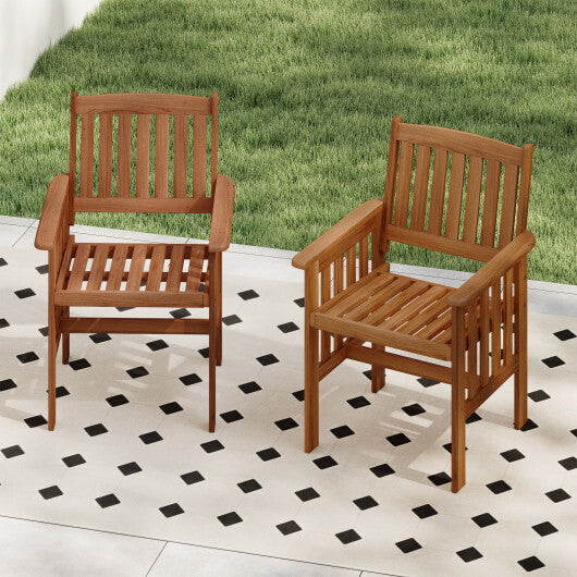 Patio Chairs Set of 2 Outdoor Solid Wood Chairs with Slatted Seat and Inclined Backrest LuxuryLifeWay Online Store