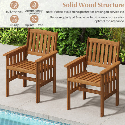 Patio Chairs Set of 2 Outdoor Solid Wood Chairs with Slatted Seat and Inclined Backrest LuxuryLifeWay Online Store