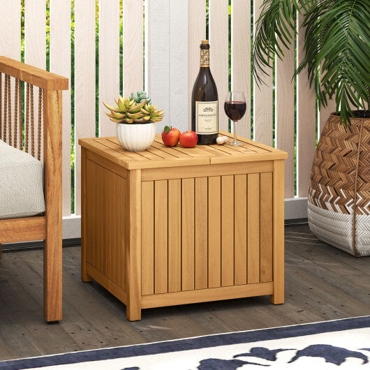 2-in-1 Outdoor Side Table with Storage Acacia Wood Slatted Coffee Table Square Slatted End Storage Box LuxuryLifeWay Online Store