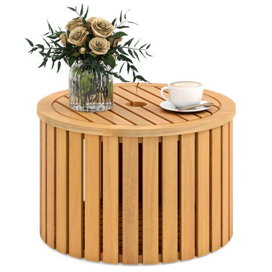 2-in-1 Outdoor Side Table with Storage Acacia Wood Slatted Coffee Table Round Slatted End Storage Box LuxuryLifeWay Online Store