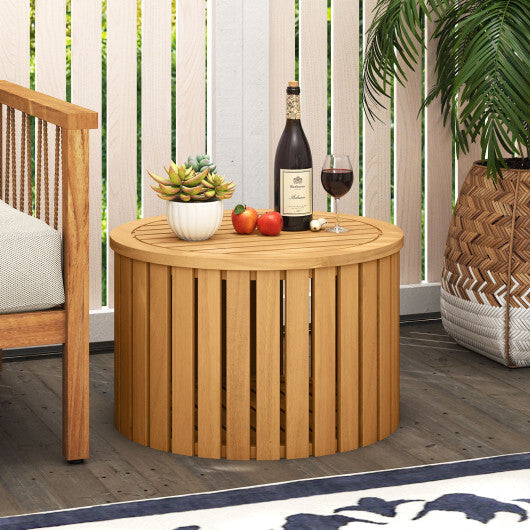 2-in-1 Outdoor Side Table with Storage Acacia Wood Slatted Coffee Table Round Slatted End Storage Box LuxuryLifeWay Online Store