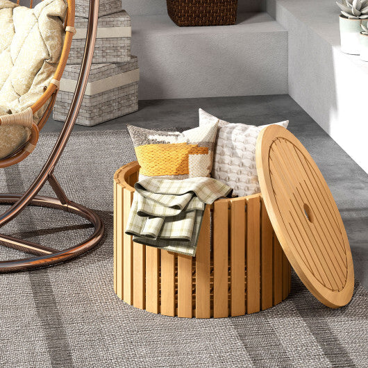 2-in-1 Outdoor Side Table with Storage Acacia Wood Slatted Coffee Table Round Slatted End Storage Box LuxuryLifeWay Online Store