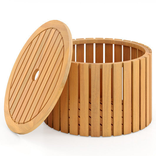 2-in-1 Outdoor Side Table with Storage Acacia Wood Slatted Coffee Table Round Slatted End Storage Box LuxuryLifeWay Online Store