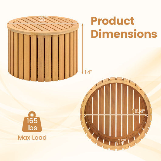 2-in-1 Outdoor Side Table with Storage Acacia Wood Slatted Coffee Table Round Slatted End Storage Box LuxuryLifeWay Online Store