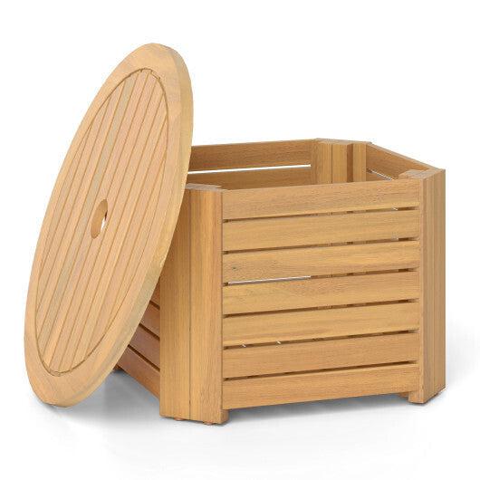 2-in-1 Outdoor Side Table with Storage Acacia Wood Slatted Coffee Table Square and Round Slatted End Storage Box LuxuryLifeWay Online Store