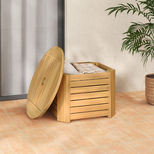 2-in-1 Outdoor Side Table with Storage Acacia Wood Slatted Coffee Table Square and Round Slatted End Storage Box LuxuryLifeWay Online Store