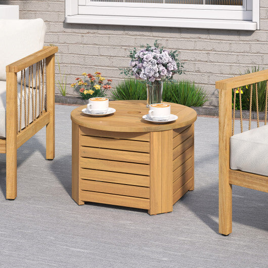 2-in-1 Outdoor Side Table with Storage Acacia Wood Slatted Coffee Table Square and Round Slatted End Storage Box LuxuryLifeWay Online Store
