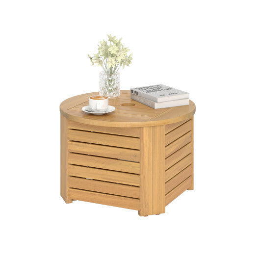 2-in-1 Outdoor Side Table with Storage Acacia Wood Slatted Coffee Table Square and Round Slatted End Storage Box LuxuryLifeWay Online Store