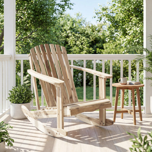 Adirondack Rocking Chair with Slatted Seat and High Fanned Back-Natural LuxuryLifeWay Online Store