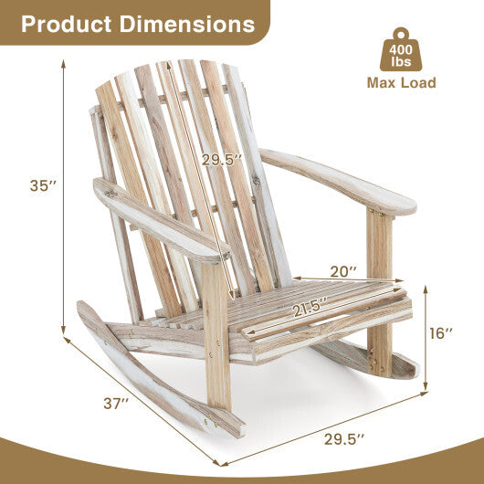 Adirondack Rocking Chair with Slatted Seat and High Fanned Back-Natural LuxuryLifeWay Online Store