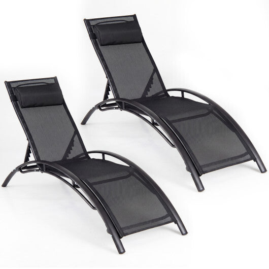 Patio Chaise Lounges Set of 2 Outdoor Recliner with 5-Position Backrest-Black