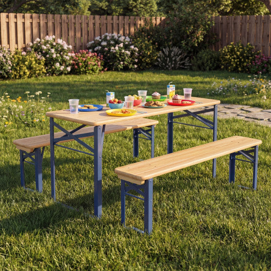43.5 Inch Folding Kids Picnic Table & Bench Set No Assembly Wooden Toddler Table-Navy LuxuryLifeWay Online Store
