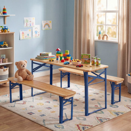 43.5 Inch Folding Kids Picnic Table & Bench Set No Assembly Wooden Toddler Table-Navy LuxuryLifeWay Online Store