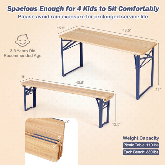 43.5 Inch Folding Kids Picnic Table & Bench Set No Assembly Wooden Toddler Table-Navy LuxuryLifeWay Online Store